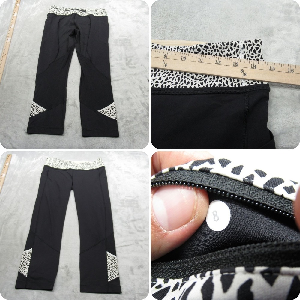Lululemon Leggings Womens 8 Black Waistband Pocket Yoga Workout Crop‎ 29x23